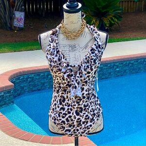 Bleu Rod Beattie Cheetah ruffle plunge one piece